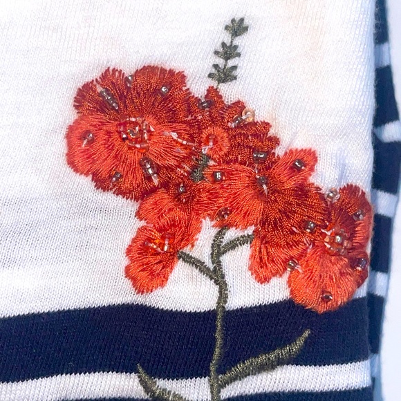 NWT Talbots Small 3 Quarter Sleeve striped blouse with floral embroidery - Picture 5 of 11